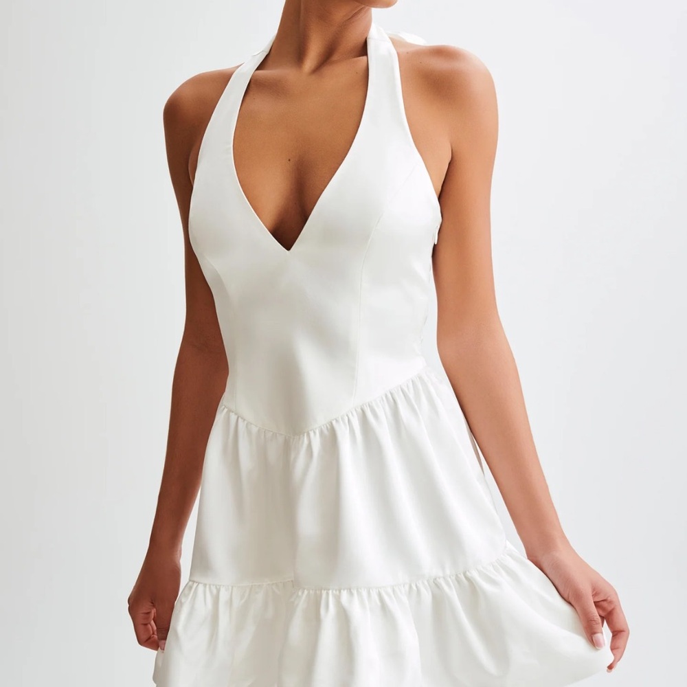 Meshki White Backless Halter Sundress